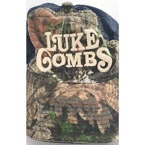 Luke Combs Camo Trucker Hat Snap Back Blue Mesh